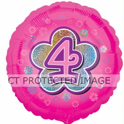 18 Inch 4th Birthday Pink Flowers Foil