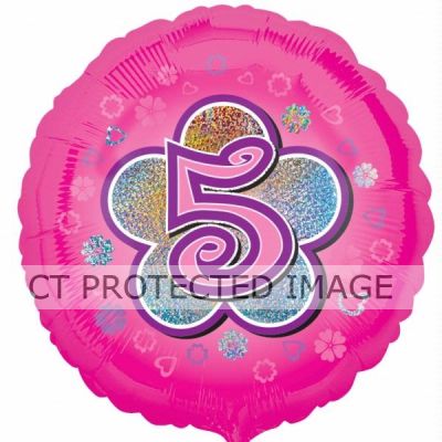 18 Inch 5th Birthday Pink Flowers Foil