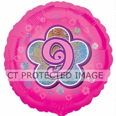 18 Inch 9th Birthday Pink Flowers Foil