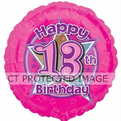 18 Inch 13th Birthday Pink Stars Foil