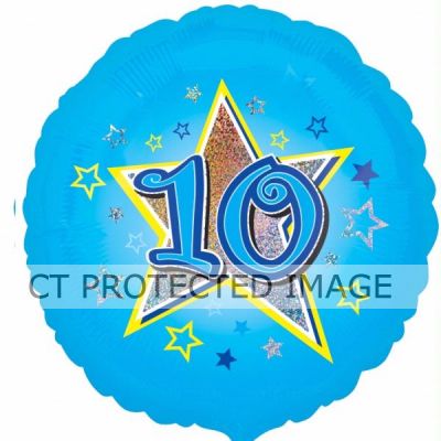 18 Inch 10th Birthday Blue Stars Foil