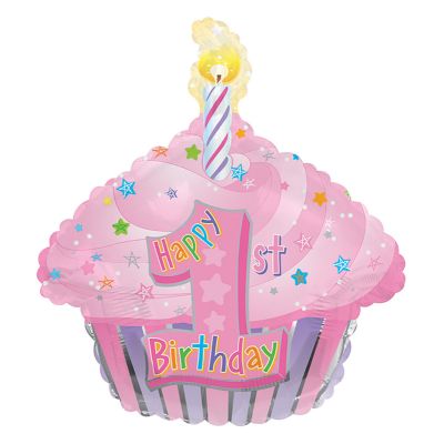 19 Inch 1st Birthday Cupcake Pink Shaped