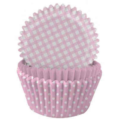 Pastel Pink Gingham And Polka Cupcake Cases (pack quantity 75)