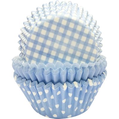 Pastel Blue Gingham And Polka Cupcake Cases (pack quantity 75)