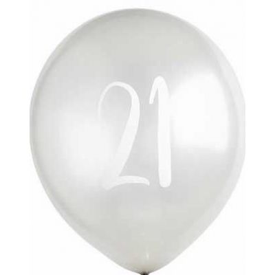  12 Inch Silver Number 21 Balloons (pack quantity 5) 