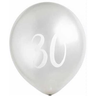  12 Inch Silver Number 30 Balloons (pack quantity 5) 