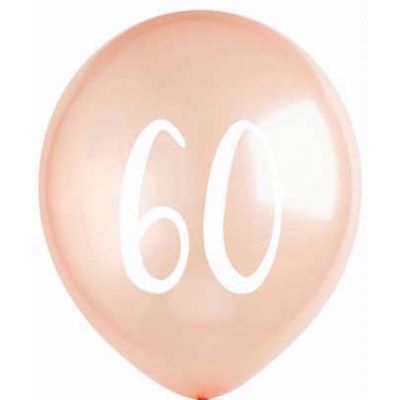  12 Inch Rose Gold Number 60 Balloons (pack quantity 5) 