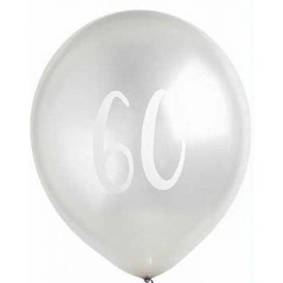  12 Inch Silver Number 60 Balloons (pack quantity 5) 