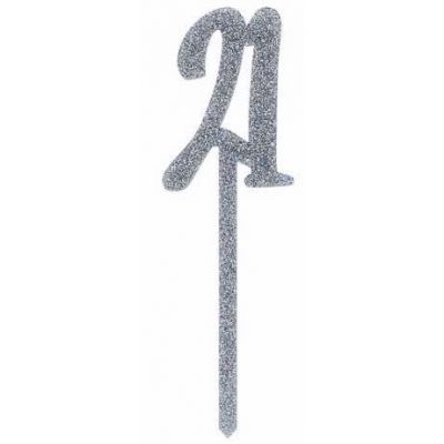 Silver 21 Cake Topper