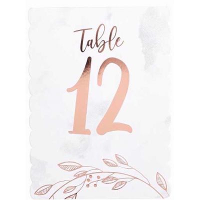 1-12 Rose Gold Leaf Table Numbers