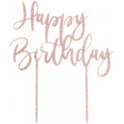 Rose Gold Happy Birthday Cake Topper