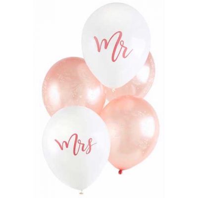  12 Inch Rose Gold Mr & Mrs Balloons (pack quantity 5) 