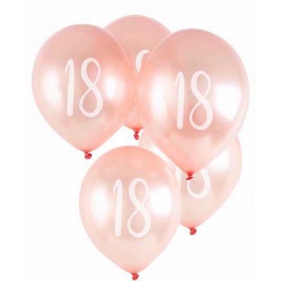  12 Inch Rose Gold Number 18 Balloons (pack quantity 5) 