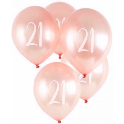  12 Inch Rose Gold Number 21 Balloons (pack quantity 5) 