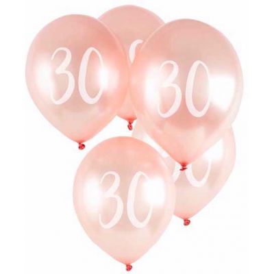  12 Inch Rose Gold Number 30 Balloons (pack quantity 5) 