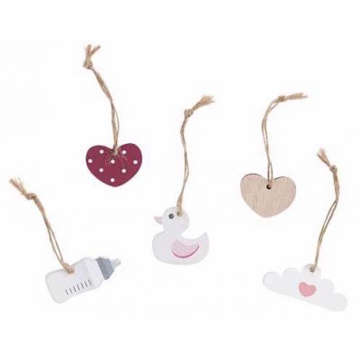 5pc Pink Wooden Tags