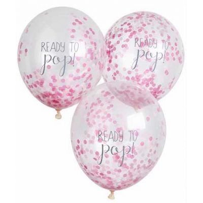  Ready To Pop Balloons Filled With Pink Confetti (pack quantity 5) 
