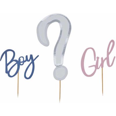 Gender Reveal Card Cake Topper Set