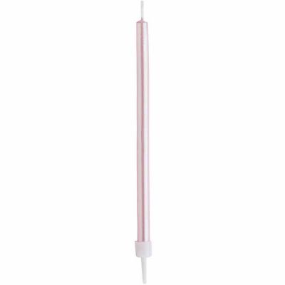  Pink Skinny Candles & Holders (pack quantity 12) 