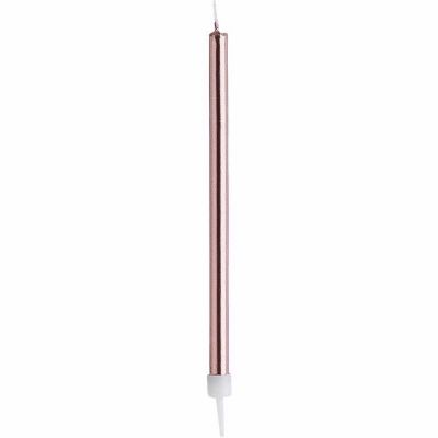  Rose Gold Skinny Candles & Holders (pack quantity 12) 