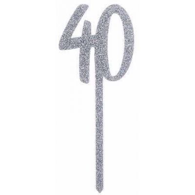 Silver 40 Cake Topper