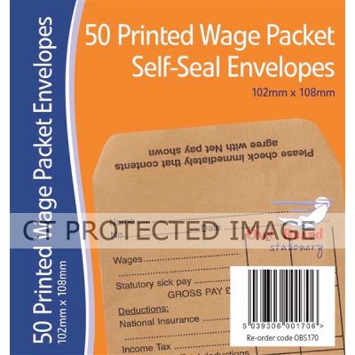  Printed Wage Envelopes (pack quantity 50) 