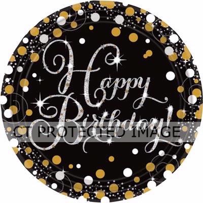  23cm Gold & Black Sparkles Plates (pack quantity 8) 