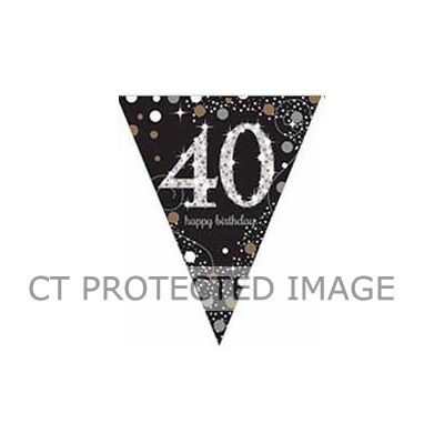 40th Gold Sparkles Pennant Banner