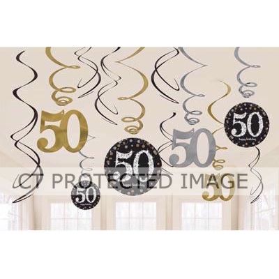 50th Gold Sparkles Hanging Swirls (pack quantity 12) 