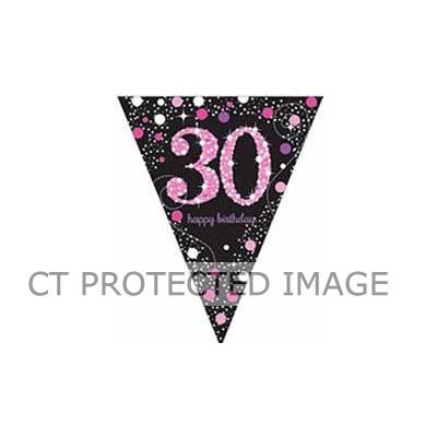 30th Pink Sparkles Pennant Banner