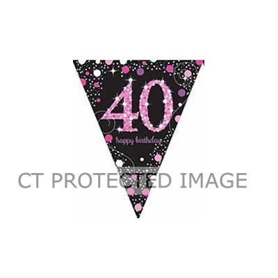 40th Pink Sparkles Pennant Banner