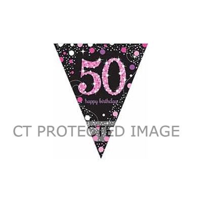 50th Pink Sparkles Pennant Banner