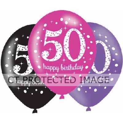  27.5cm 50th Pink Sparkles Balloons (pack quantity 6) 