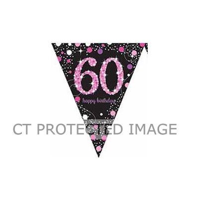 60th Pink Sparkles Pennant Banner