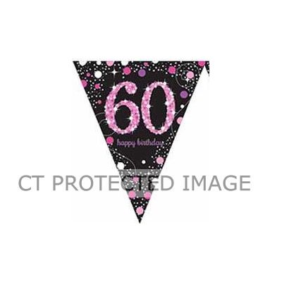 60th Pink Sparkles Pennant Banner