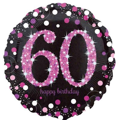 18 Inch 60th Pink Sparkles Foil Balloon