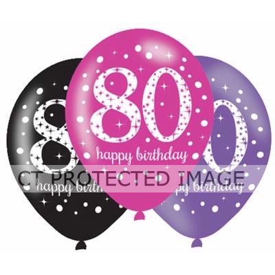  27.5cm 80th Pink Sparkles Balloons (pack quantity 6) 
