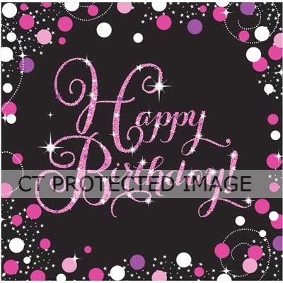  Birthday Pink Sparkles 33cm Napkins (pack quantity 16) 