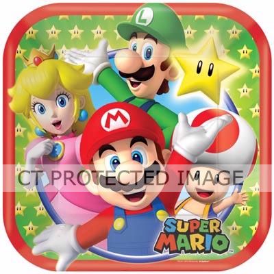  18cm Sq Super Mario Plates (pack quantity 8) 