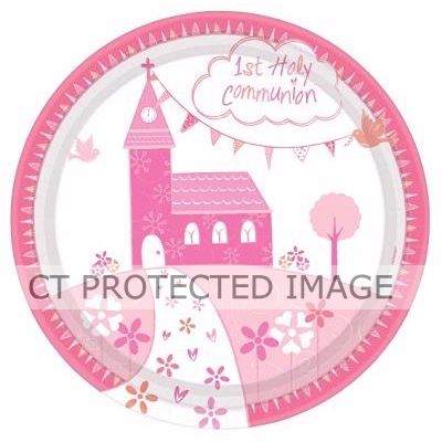  23cm Pink Communion Church Plates (pack quantity 8) 