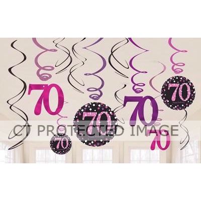  70 Pink Sparkles Hanging Swirls (pack quantity 12) 