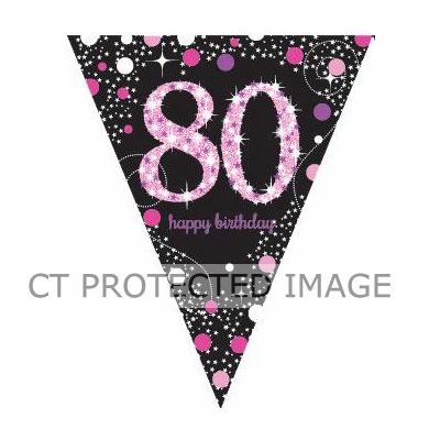 80th Pink Sparkles Pennant Banner