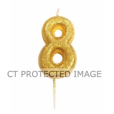 No. 8 Gold Glitter Pick Candle
