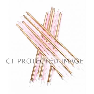  18cm Met. Pastel Pink Tall Candles (pack quantity 16) 