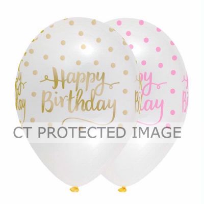  12 Inch Pink Chic Happy Birthday Clear Balloons (pack quantity 6) 