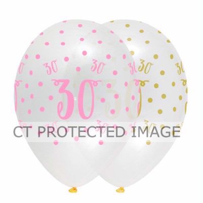 12 Inch Pink Chic Age 30 Clear Balloons (pack quantity 6) 