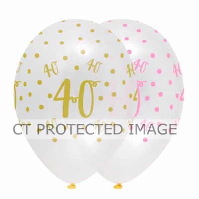  12 Inch Pink Chic Age 40 Clear Balloons (pack quantity 6) 