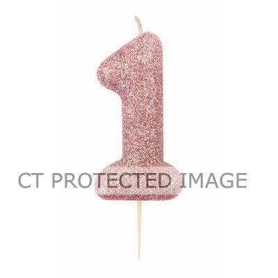 7cm Rose Gold Number 1 Glitter Pick Candle