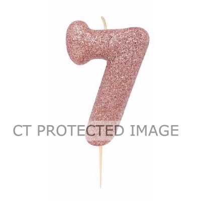 7cm Rose Gold Number 7 Glitter Pick Candle