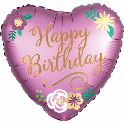 18 Inch Birthday Satin Flowers Foil Balloon
